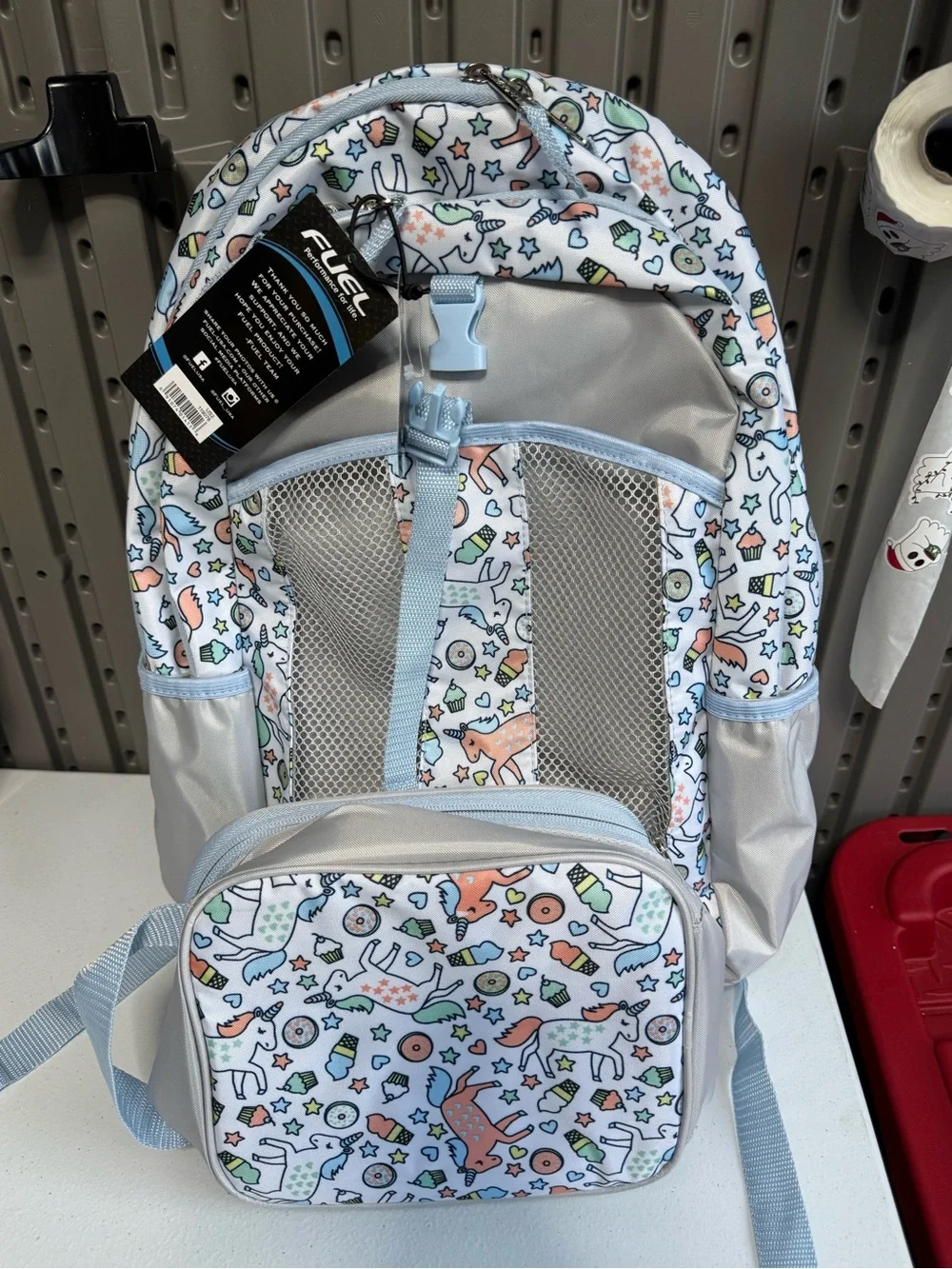 Kids Light Blue Patterned Backpack with Mesh Front Pocket